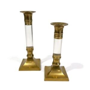 Vintage Brass & Lucite Acrylic MCM Candlestick Holders 7½" 6¼" Set Of 2
